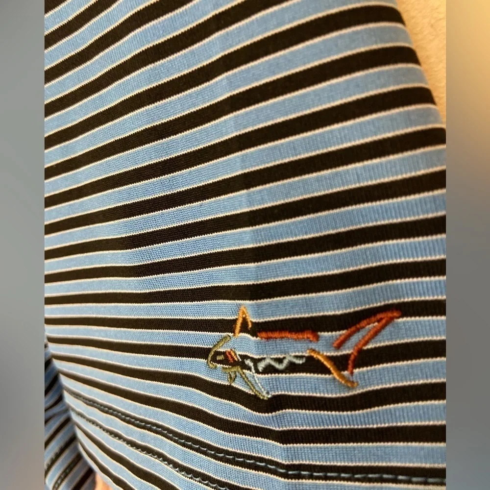 Greg Norman~Light Blue & Black Stripped Play Dry Golf Polo Shirt~Size L